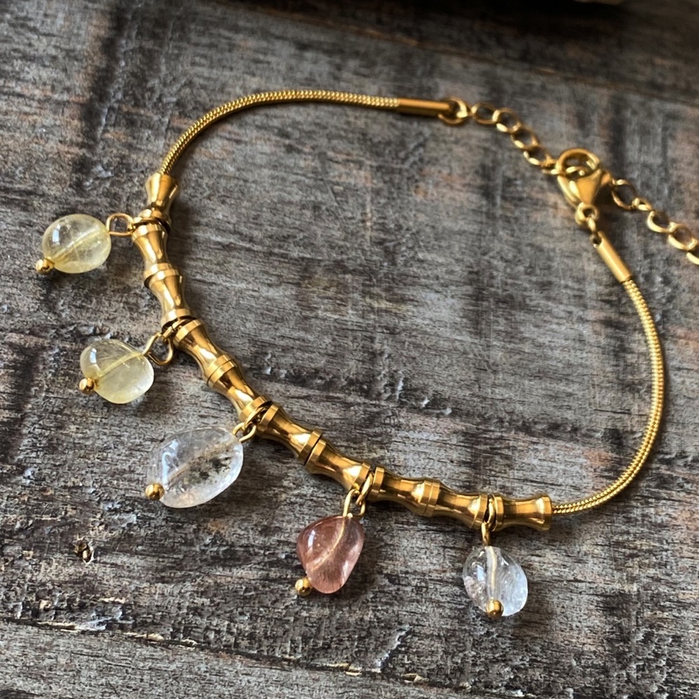 NEW Gold & Polished Stone Beaded Bracelet